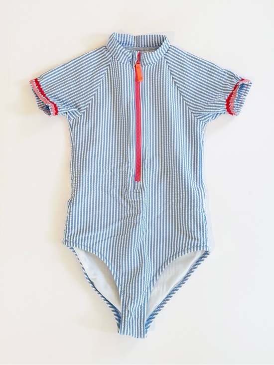 Other - Crewcuts Blue & White Seersucker Short Sleeve Rash Guard Swimsuit